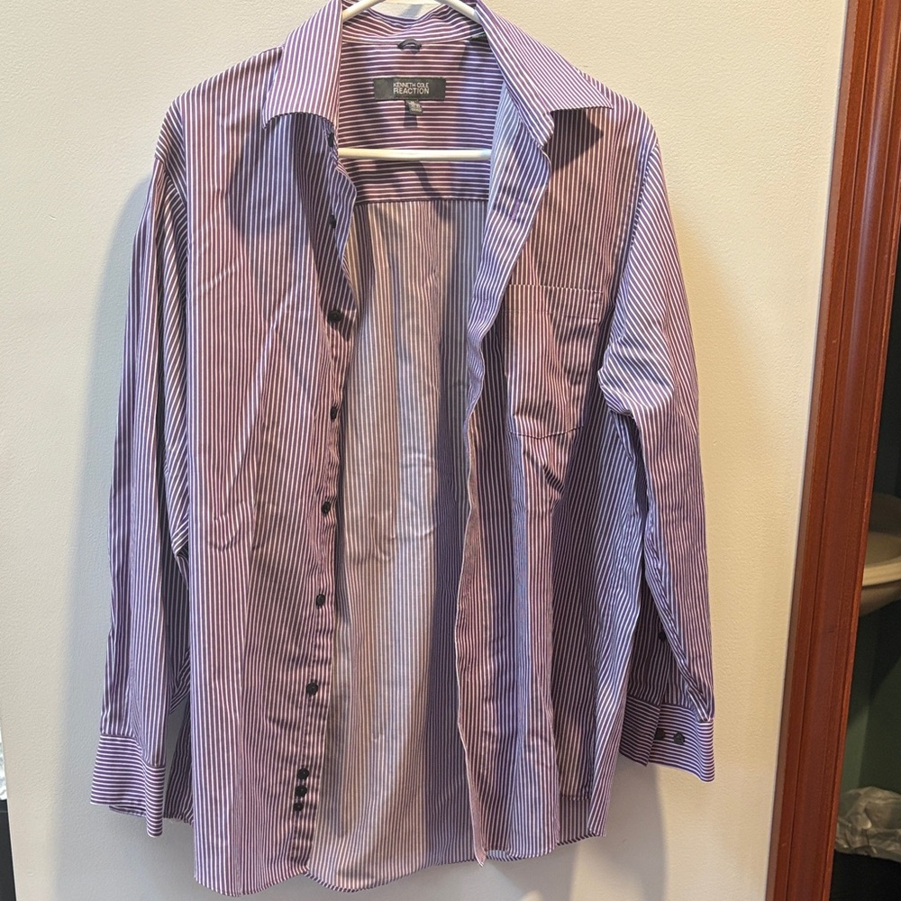 Kenneth Cole Reaction Purple and White Striped Shirt